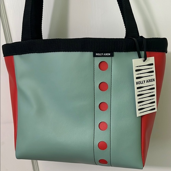 Holly Aiken NWT teal and red-orange hand-cut handbag. - Picture 1 of 11